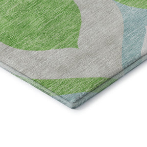 HomeRoots 8' Ogee Pattern Area Rug in Vibrant Lime Green, Blue & Ivory - Washable, UV Protected & Stain Resistant 663075