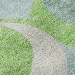 HomeRoots 8' Ogee Pattern Area Rug in Vibrant Lime Green, Blue & Ivory - Washable, UV Protected & Stain Resistant 663075
