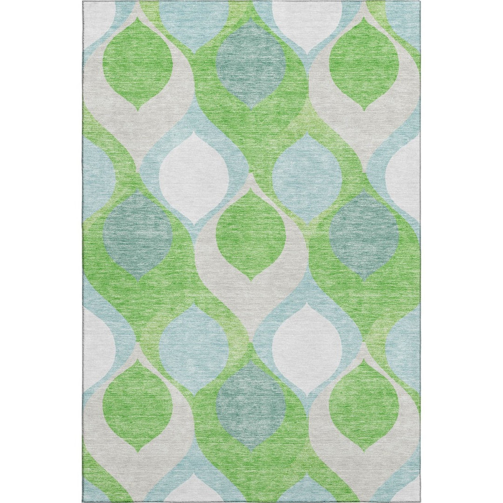 HomeRoots 9' Ogee Area Rug in Vibrant Lime Green, Blue & Ivory - Washable, UV Protected & Perfect for Families 663076