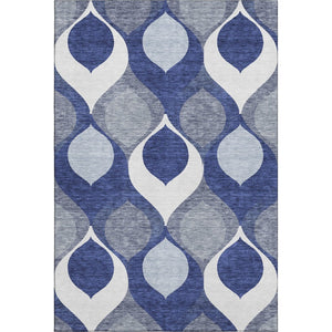HomeRoots 5' X 8' Transitional Navy Blue Ivory & Gray Ogee Area Rug - Washable, UV Protected & Durable Design 663079