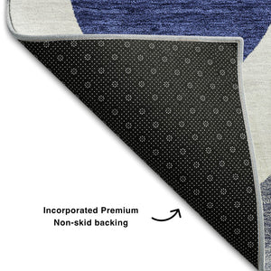 HomeRoots 5' X 8' Transitional Navy Blue Ivory & Gray Ogee Area Rug - Washable, UV Protected & Durable Design 663079