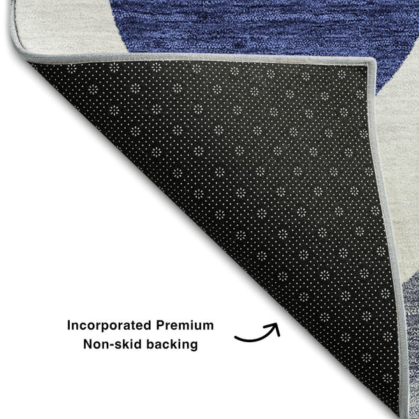 HomeRoots 8' X 10' Navy Blue Ivory Gray Ogee Rug - Washable, UV Protected, Stain Resistant for High-Traffic Areas 663081