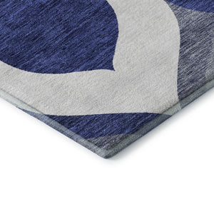 HomeRoots 9' X 12' Navy Blue, Ivory & Gray Ogee Area Rug - Washable, Stain Resistant, UV Protected Design! 663082