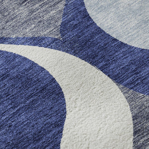 HomeRoots 9' X 12' Navy Blue, Ivory & Gray Ogee Area Rug - Washable, Stain Resistant, UV Protected Design! 663082