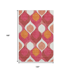 HomeRoots 10' Ogee Washable Area Rug in Pink, Orange & Ivory – UV Protected, Stain Resistant, Easy Care! 663089