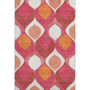 HomeRoots 10' Ogee Washable Area Rug in Pink, Orange & Ivory – UV Protected, Stain Resistant, Easy Care! 663089