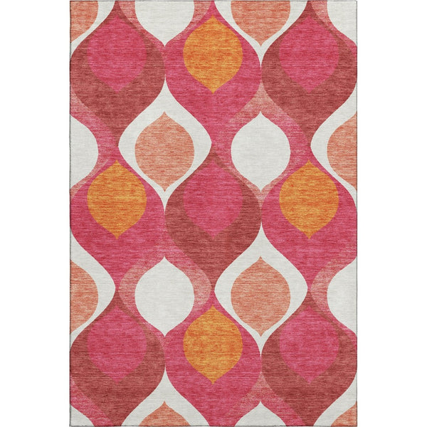 HomeRoots 10' Ogee Washable Area Rug in Pink, Orange & Ivory – UV Protected, Stain Resistant, Easy Care! 663089