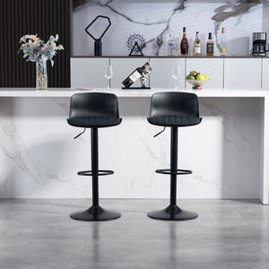 English Elm Bar Stools Set of 2 Adjustable Swivel Pu Leather Kitchen Island Seating with Back Black W676P358682