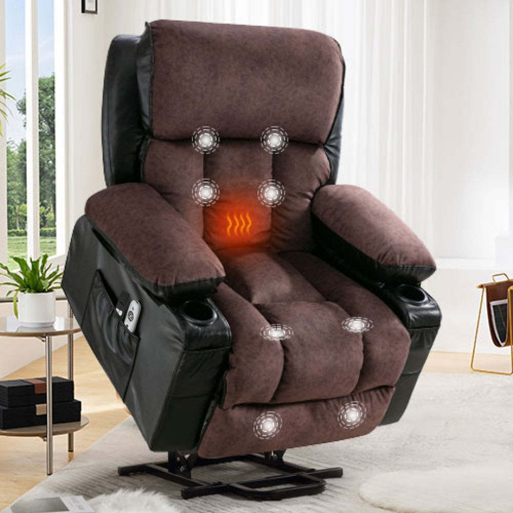 English Elm Power Electric Lift Lounge Chair For Elderly - Heating, Vibration Massage & Usb, Black Brown Comfort W1521P302657-GIGA