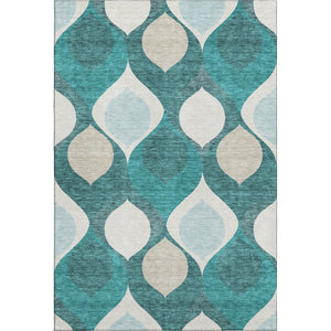 HomeRoots 10' X 14' Teal and Ivory Ogee Area Rug - Washable, UV Protected, Stylish Design for Modern Homes 663101