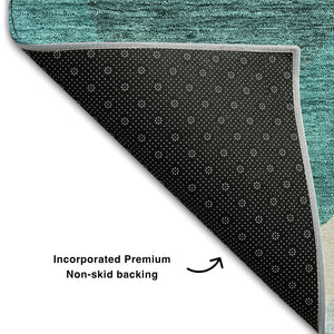 HomeRoots 10' X 14' Teal and Ivory Ogee Area Rug - Washable, UV Protected, Stylish Design for Modern Homes 663101