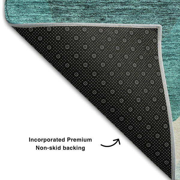 HomeRoots 10' X 14' Teal and Ivory Ogee Area Rug - Washable, UV Protected, Stylish Design for Modern Homes 663101