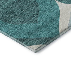 HomeRoots 10' X 14' Teal and Ivory Ogee Area Rug - Washable, UV Protected, Stylish Design for Modern Homes 663101