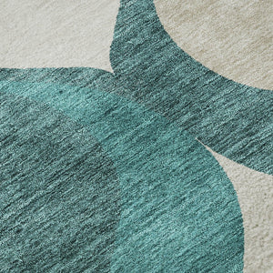 HomeRoots 10' X 14' Teal and Ivory Ogee Area Rug - Washable, UV Protected, Stylish Design for Modern Homes 663101