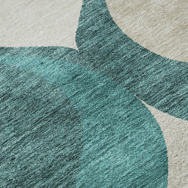 HomeRoots 10' X 14' Teal and Ivory Ogee Area Rug - Washable, UV Protected, Stylish Design for Modern Homes 663101