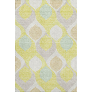 HomeRoots 8' X 10' Ogee Washable Area Rug in Yellow, Ivory & Gray - UV Protection, Stain-Resistant, Durable Design 663105