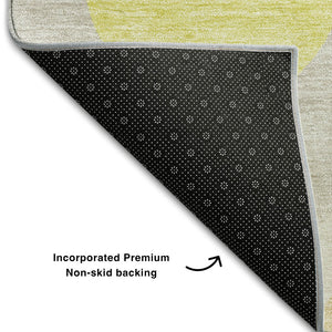 HomeRoots 8' X 10' Ogee Washable Area Rug in Yellow, Ivory & Gray - UV Protection, Stain-Resistant, Durable Design 663105