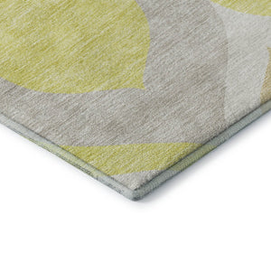 HomeRoots 9' Ogee Washable Area Rug in Yellow, Ivory & Gray – UV Protected, Stain-Resistant for Busy Homes! 663106