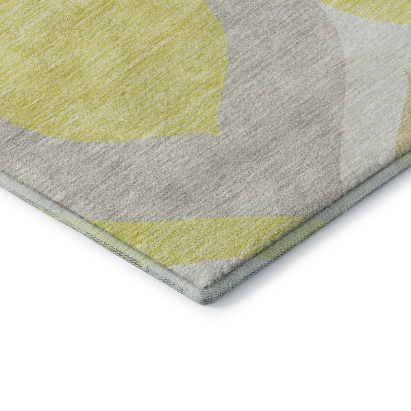HomeRoots 9' Ogee Washable Area Rug in Yellow, Ivory & Gray – UV Protected, Stain-Resistant for Busy Homes! 663106