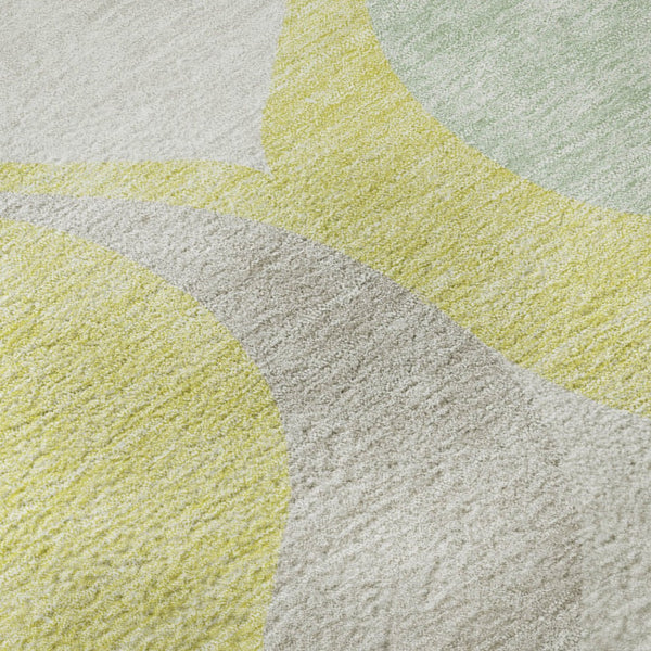 HomeRoots 9' Ogee Washable Area Rug in Yellow, Ivory & Gray – UV Protected, Stain-Resistant for Busy Homes! 663106