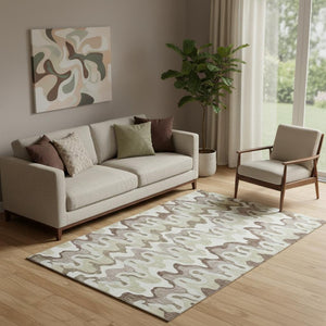 HomeRoots 5' X 8' Abstract Washable Area Rug in Beige, Ivory & Taupe - UV Protected, Ideal for Active Homes! 663115