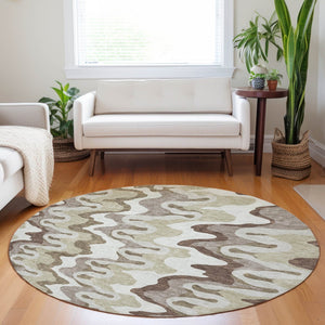 HomeRoots 8' Abstract Washable Round Area Rug in Beige, Ivory & Taupe - Durable, UV-Protected & Pet-Friendly! 663116