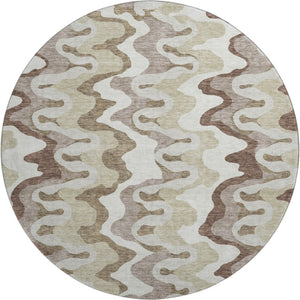 HomeRoots 8' Abstract Washable Round Area Rug in Beige, Ivory & Taupe - Durable, UV-Protected & Pet-Friendly! 663116