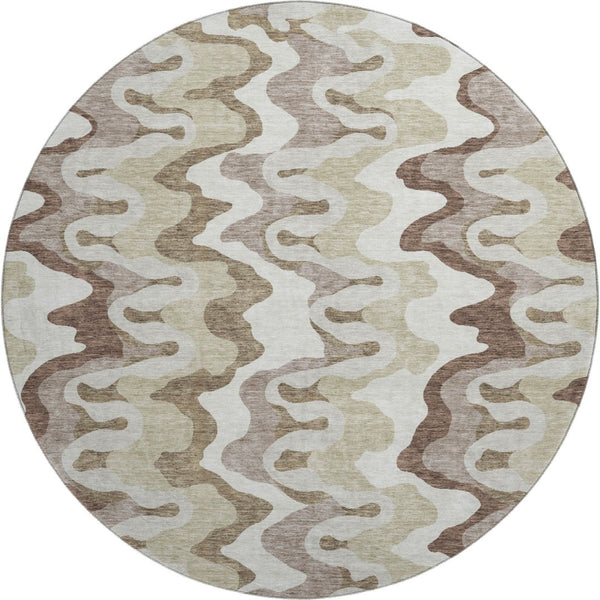 HomeRoots 8' Abstract Washable Round Area Rug in Beige, Ivory & Taupe - Durable, UV-Protected & Pet-Friendly! 663116