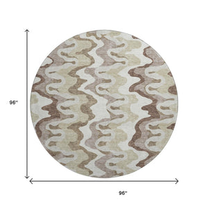 HomeRoots 8' Abstract Washable Round Area Rug in Beige, Ivory & Taupe - Durable, UV-Protected & Pet-Friendly! 663116