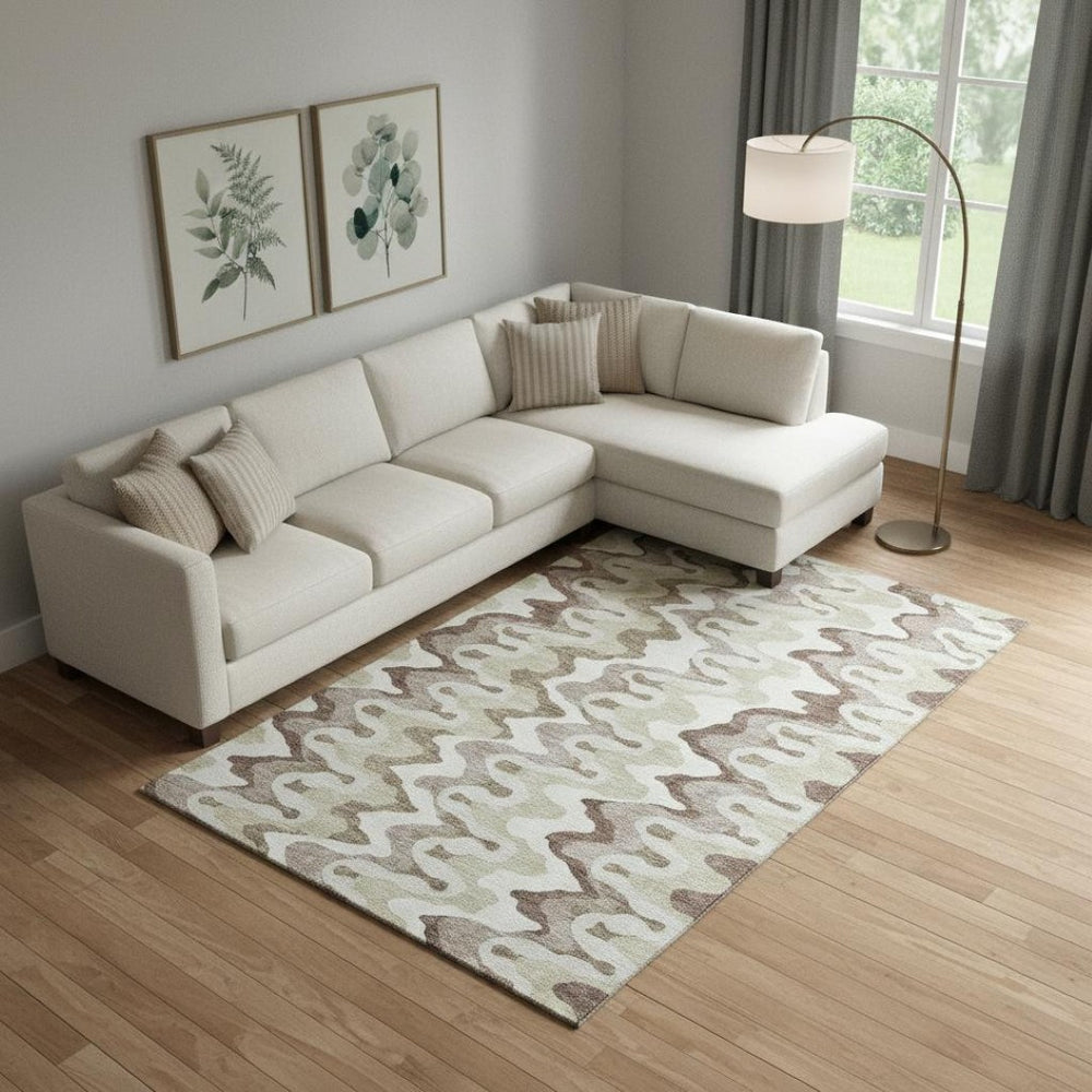HomeRoots 8' X 10' Beige Ivory Taupe Abstract Area Rug - Washable, Stain-Resistant & UV Protected for Homes 663117