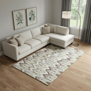 HomeRoots 8' X 10' Beige Ivory Taupe Abstract Area Rug - Washable, Stain-Resistant & UV Protected for Homes 663117
