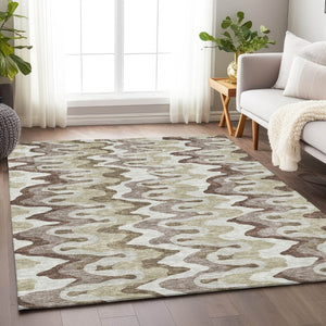 HomeRoots 8' X 10' Beige Ivory Taupe Abstract Area Rug - Washable, Stain-Resistant & UV Protected for Homes 663117