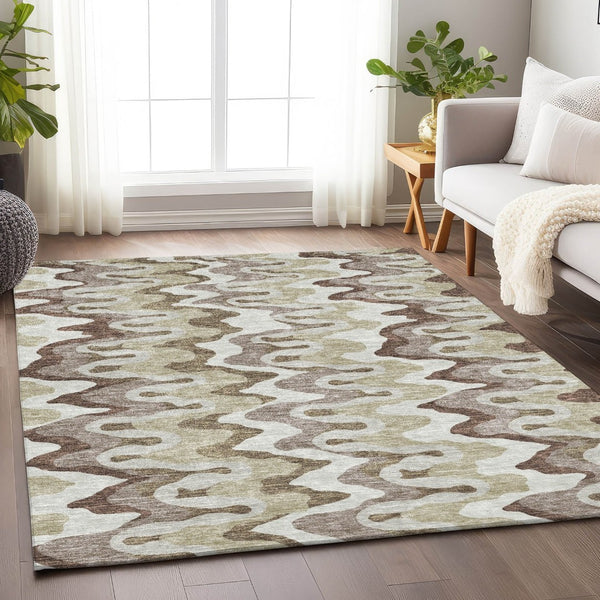 HomeRoots 8' X 10' Beige Ivory Taupe Abstract Area Rug - Washable, Stain-Resistant & UV Protected for Homes 663117