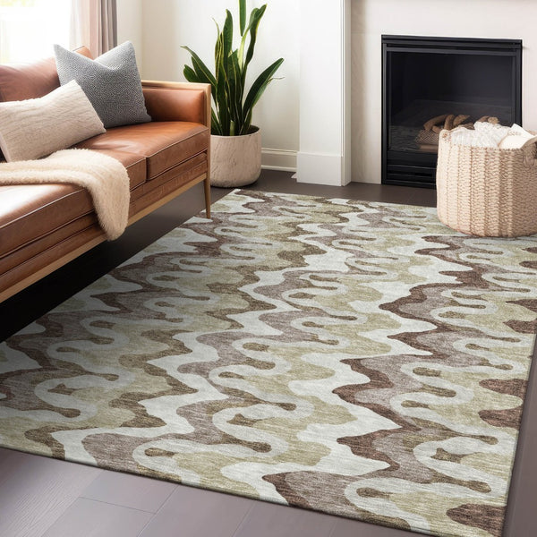 HomeRoots 8' X 10' Beige Ivory Taupe Abstract Area Rug - Washable, Stain-Resistant & UV Protected for Homes 663117