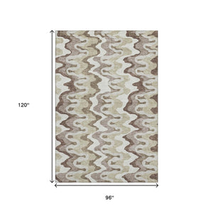 HomeRoots 8' X 10' Beige Ivory Taupe Abstract Area Rug - Washable, Stain-Resistant & UV Protected for Homes 663117