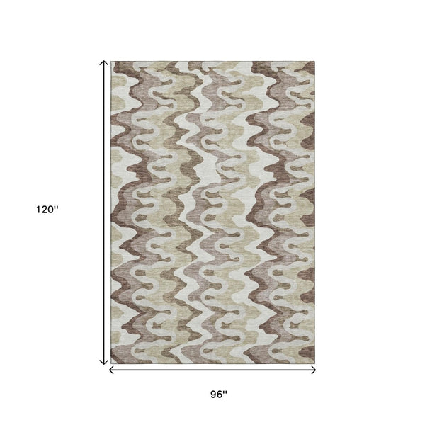 HomeRoots 8' X 10' Beige Ivory Taupe Abstract Area Rug - Washable, Stain-Resistant & UV Protected for Homes 663117