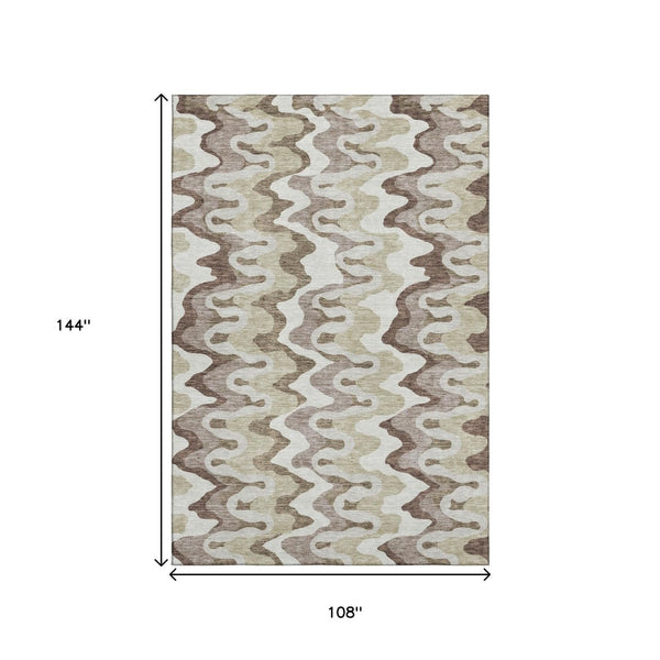 HomeRoots 9' X 12' Beige Ivory Taupe Abstract Washable Area Rug – Durable, Stain-Resistant, UV Protected Elegance 663118