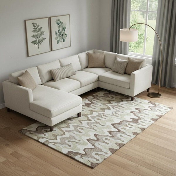 HomeRoots 9' X 12' Beige Ivory Taupe Abstract Washable Area Rug – Durable, Stain-Resistant, UV Protected Elegance 663118