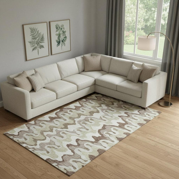 HomeRoots 10' X 14' Beige Ivory Taupe Washable Area Rug - Stylish UV Protected Design for Busy Homes 663119