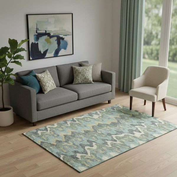 HomeRoots 5' X 8' Sage Ivory And Beige Abstract Area Rug - Washable, UV-Protected, Stylish & Durable Design 663157