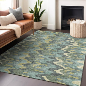 HomeRoots 5' X 8' Sage Ivory And Beige Abstract Area Rug - Washable, UV-Protected, Stylish & Durable Design 663157