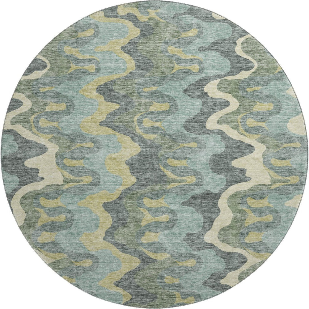 HomeRoots 8' Washable Round Rug in Sage, Ivory & Beige - UV Protected, Durable & Stylish for High-Traffic Areas 663158