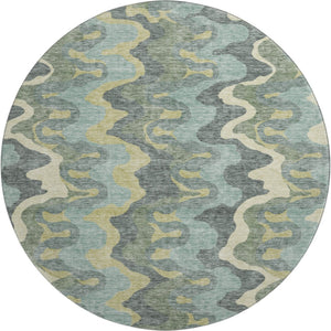 HomeRoots 8' Washable Round Rug in Sage, Ivory & Beige - UV Protected, Durable & Stylish for High-Traffic Areas 663158