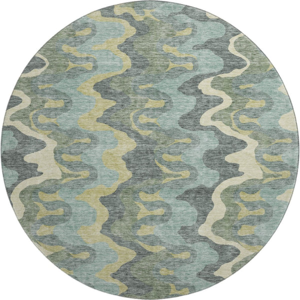 HomeRoots 8' Washable Round Rug in Sage, Ivory & Beige - UV Protected, Durable & Stylish for High-Traffic Areas 663158
