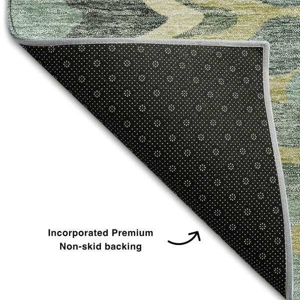 HomeRoots 8' Washable Round Rug in Sage, Ivory & Beige - UV Protected, Durable & Stylish for High-Traffic Areas 663158