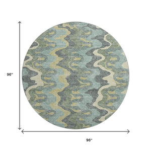 HomeRoots 8' Washable Round Rug in Sage, Ivory & Beige - UV Protected, Durable & Stylish for High-Traffic Areas 663158