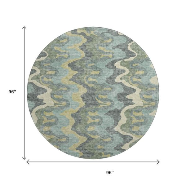 HomeRoots 8' Washable Round Rug in Sage, Ivory & Beige - UV Protected, Durable & Stylish for High-Traffic Areas 663158
