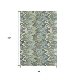 HomeRoots 8' X 10' Sage Ivory Beige Abstract Washable Area Rug - UV Protected, Stain Resistant, Modern Style 663159