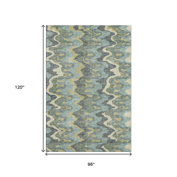 HomeRoots 8' X 10' Sage Ivory Beige Abstract Washable Area Rug - UV Protected, Stain Resistant, Modern Style 663159