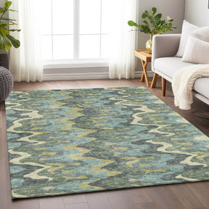 HomeRoots 8' X 10' Sage Ivory Beige Abstract Washable Area Rug - UV Protected, Stain Resistant, Modern Style 663159